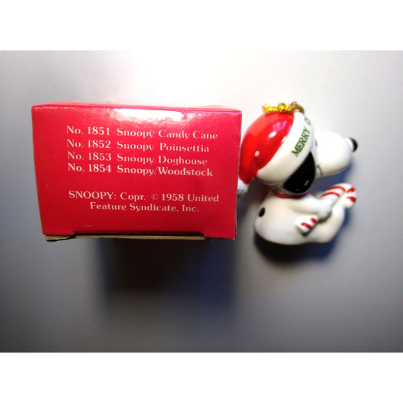 Snoopy Dog Christmas Ornament Peanuts 1977 Porcelain Figure Candy Cane w/ Box #4 - Picture 5 of 5